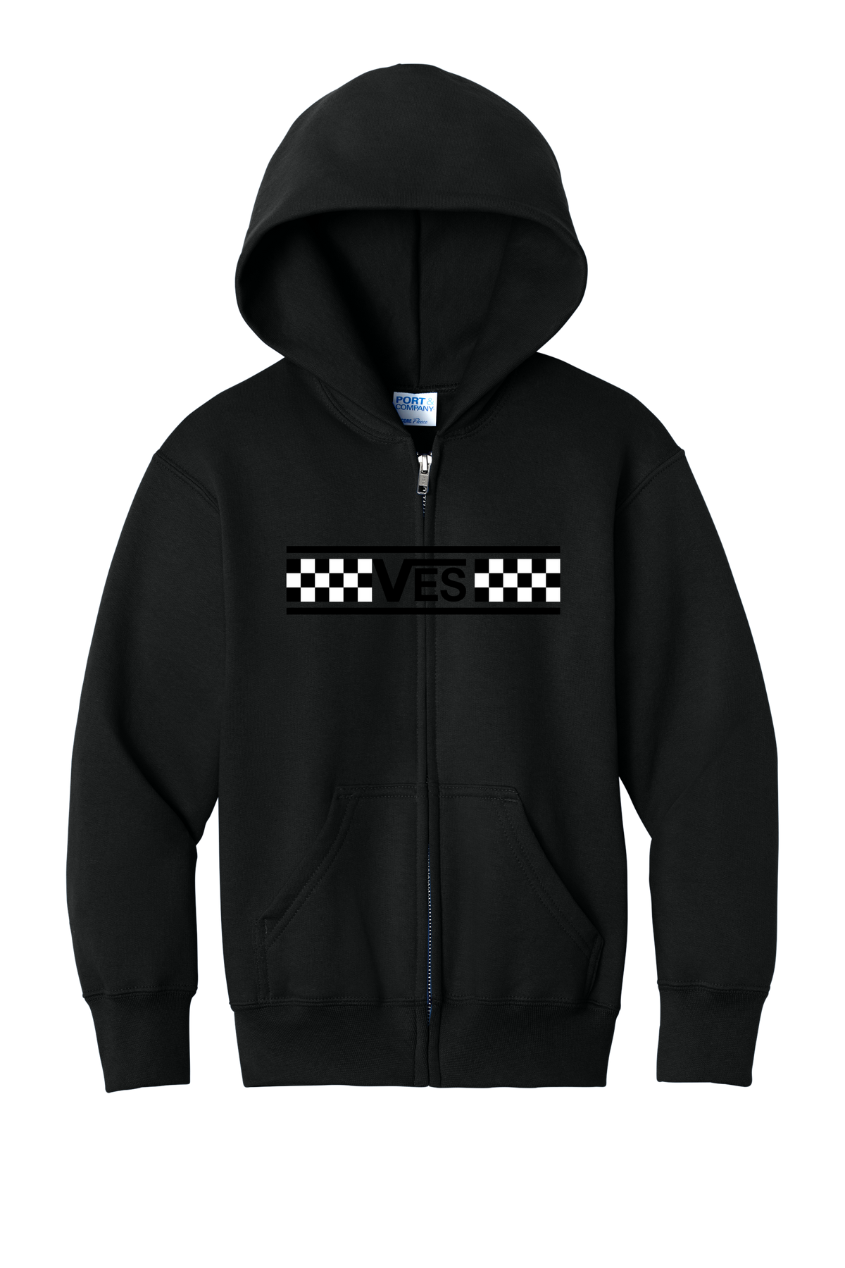 Checkered - Youth Zip Hoodie - Black