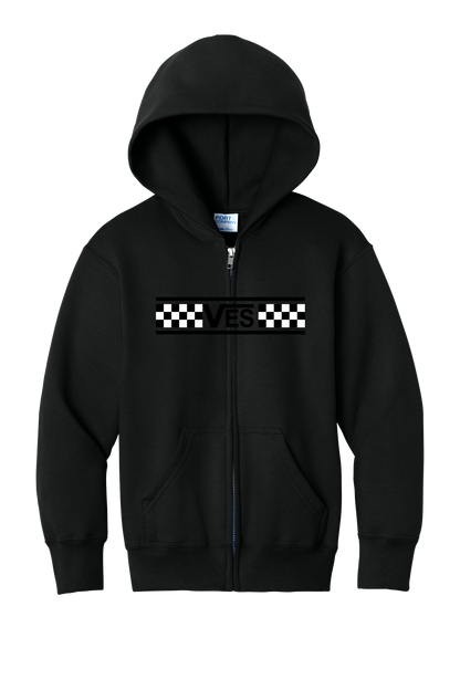 Checkered - Youth Zip Hoodie - Black