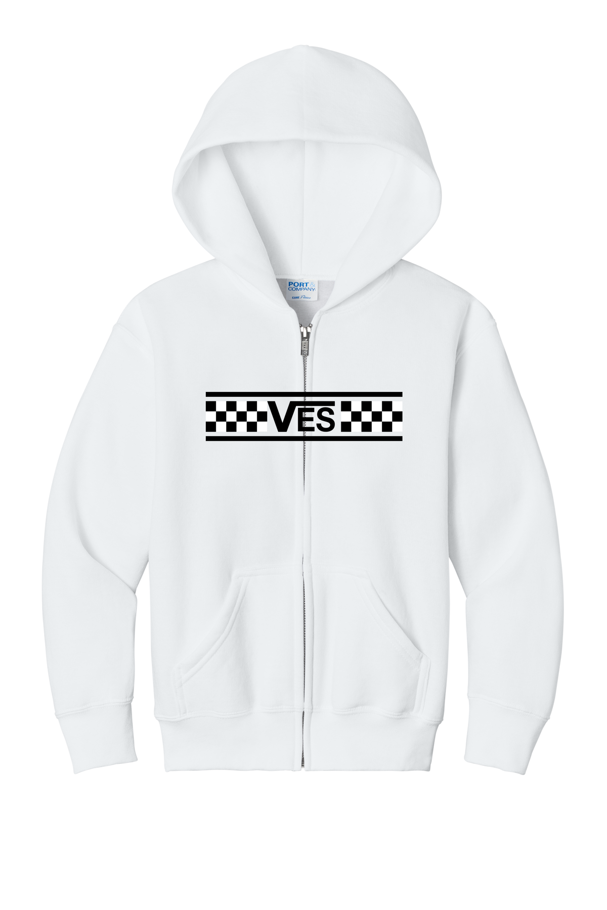 Checkered - Youth Zip Hoodie - White