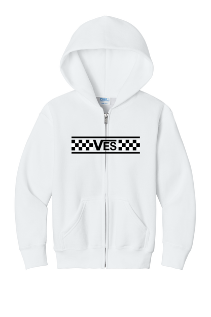 Checkered - Youth Zip Hoodie - White
